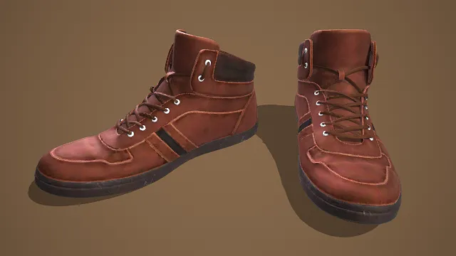 复古风格棕色高帮鞋3D模型