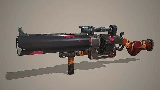 卡通废土风带血渍改装榴弹发射器 3D 模型 做旧款
