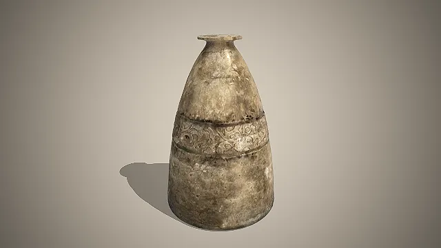 一个写实风格的3D仿古锥形陶瓶模型