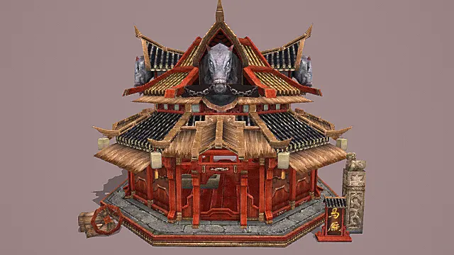 卡通风格中式暗黑风马厩建筑3D模型