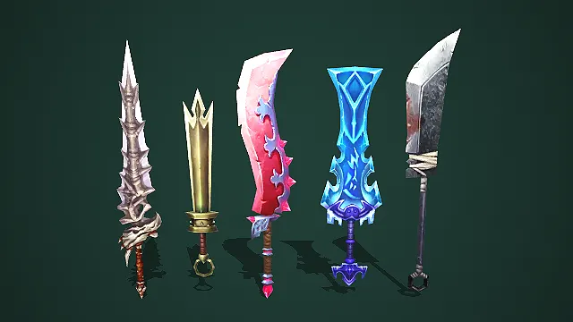 五款魔幻风格骨刃巨剑武器道具模型