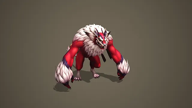 红毛白鬃巨狼妖带铃铛的四足猛兽 BOSS 游戏模型