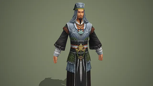 戴灰蓝儒巾的多色镶边古风文士游戏角色模型