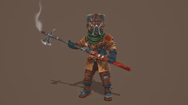 3D卡通风格机械战士角色模型，创意设计（3D角色、卡通风格、科幻风，角色设计主题，物品元素）