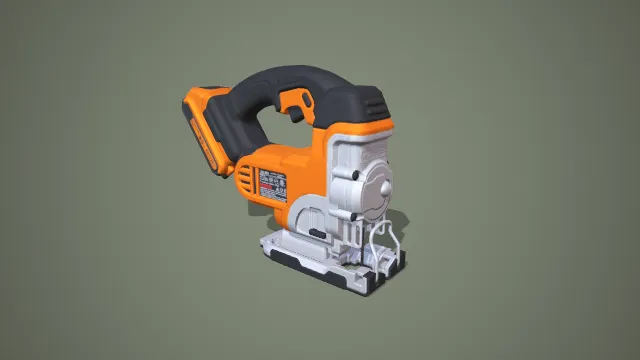 橙灰黑三色锂电曲线锯 3D 低多边形切割工具模型