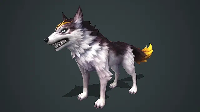 带黄色额纹的白紫相间凶狼游戏怪物或坐骑模型
