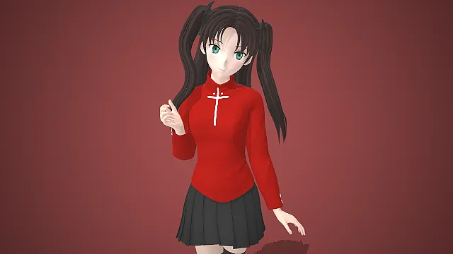 远坂凛  黑色双马尾  红色高领毛衣  魔术世家