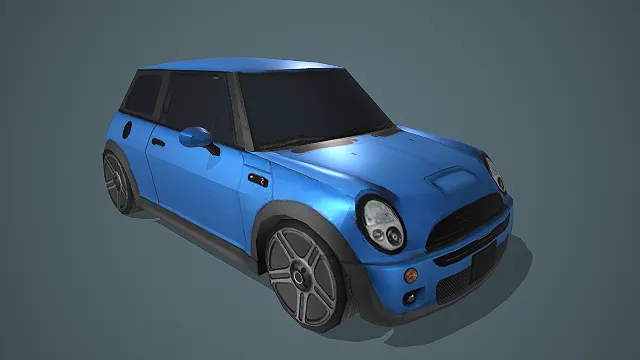 蓝色 MINI Cooper 小型轿车写实汽车模型