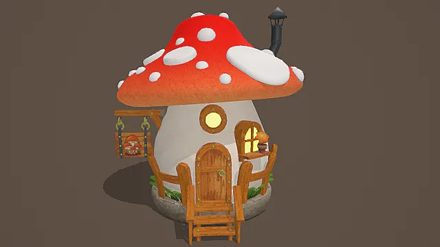 复古童话风红蘑菇小屋3D模型