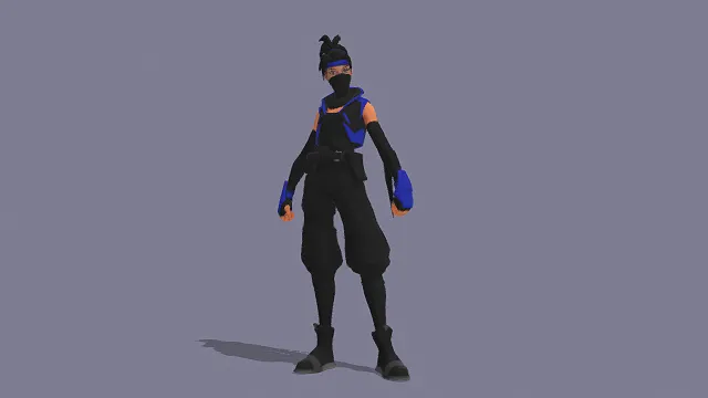 3D卡通风格忍者角色模型，创意设计（3D角色、卡通风格、酷飒忍者风，角色设计主题，）