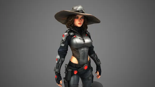 科幻  西部风格  未来机甲元素  机能风战衣  科技感  女战士