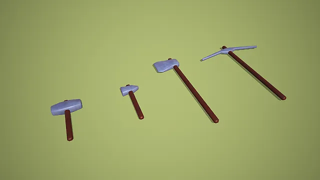 卡通风格四款铁匠工具组合 3D 低多边形场景装饰模型