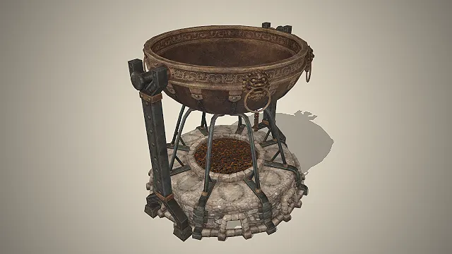 巨型青铜炼丹炉  狮首衔环  仙侠法器  做旧质感