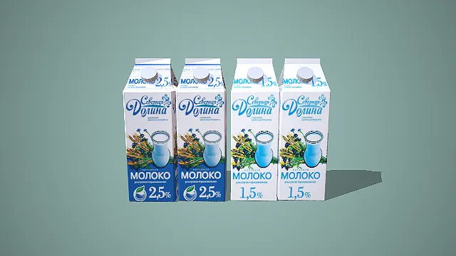 Северная Доли娜两种脂肪含量纯牛奶盒装 3D 模型