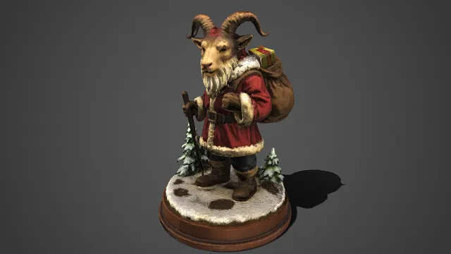 圣诞主题  拟人化山羊雕塑  圣诞外套  拐杖  礼盒  圣诞树  温馨