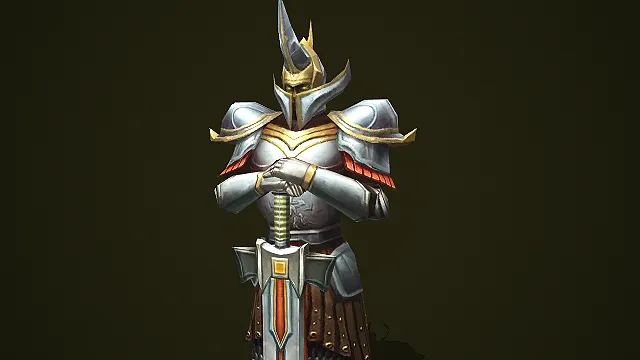 魔幻风格银金持剑守卫游戏角色模型