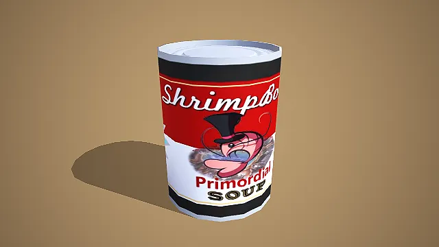 复古搞怪戴礼帽虾形象原始汤罐头 3D 模型