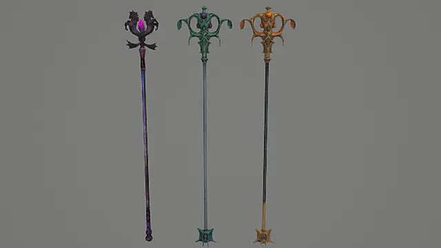 元素诡纹法杖套装游戏武器3D模型