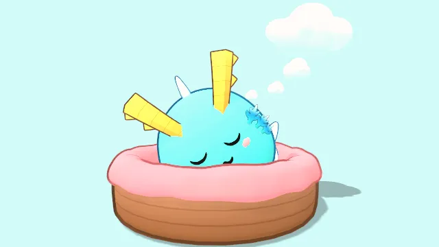 卡通风格在窝里睡觉的可爱小动物阿克西