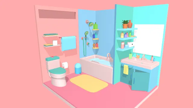 浴室淋浴间浴缸洗漱池马桶场景房间