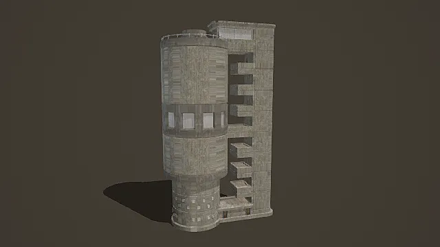 极简未来风石质复合塔楼3D模型