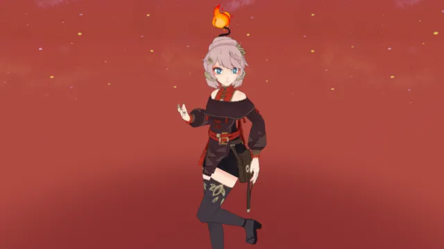   3D卡通风格红黑系奇幻少女角色模型，创意设计（3D角色、卡通风格、奇幻风，角色设计主题）