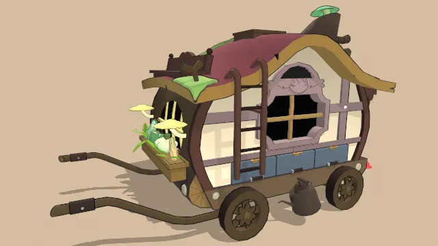 风格化来自两栖动物的货车推车马车植物