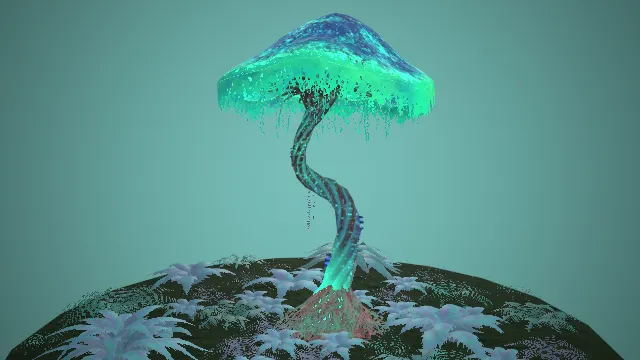 巨型蘑菇植物精灵草丛场景