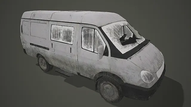 废土简约风格做旧厢式货车载具3D模型