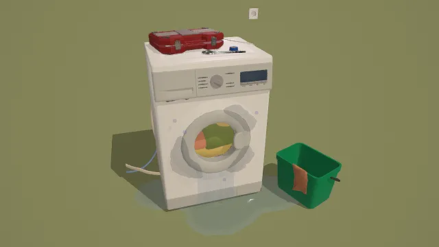 3D卡通风格白红绿系洗衣场景模型，创意设计（3D家电、卡通风格、卡通生活风，家电设计主题）