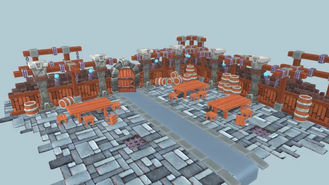 卡通风格化地牢环境场景建筑