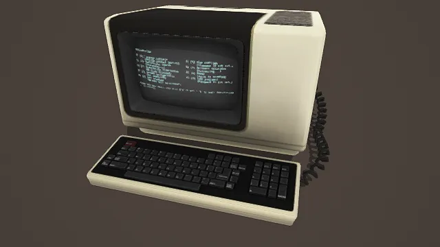 3D卡通风格白黑灰系复古电脑模型，创意设计（3D电脑、卡通风格、复古科技风，设备设计主题）