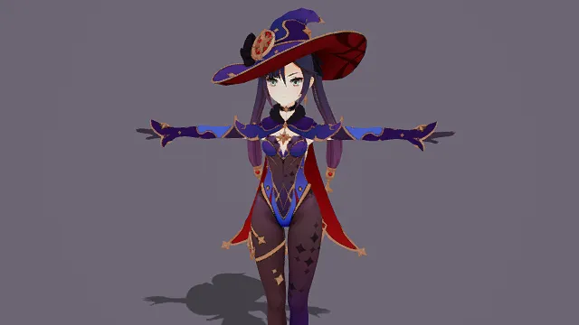3D卡通风格女魔法师角色模型，创意设计（3D角色、卡通风格、神秘华丽，奇幻/角色主题，物品元素）