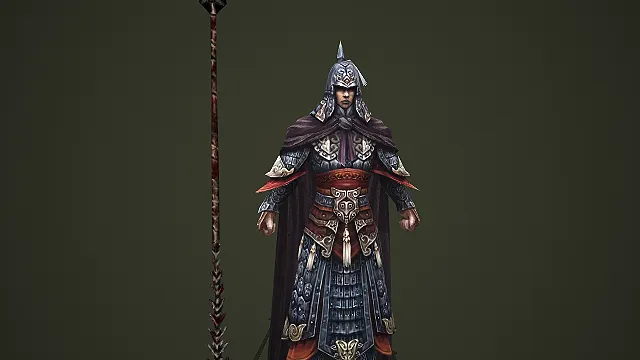 带骨刺长矛的玄甲披风武将模型