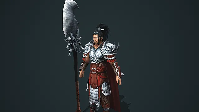 古风铠甲武将带长刀游戏角色 3D 模型