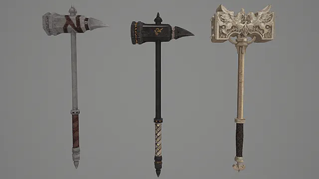 圣邪重型战锤套装游戏武器3D模型 