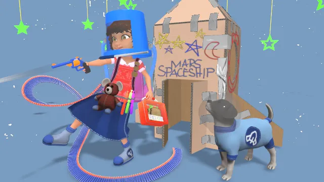 卡通风格化小孩狗动物太空冒险星星宇航员