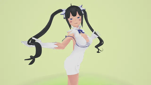   3D卡通风格白蓝黑系双马尾少女角色模型，创意设计（3D角色、卡通风格、卡通萌系风，角色设计主题）