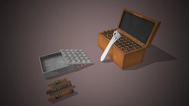 一套复古风格的雪茄套装3D模型