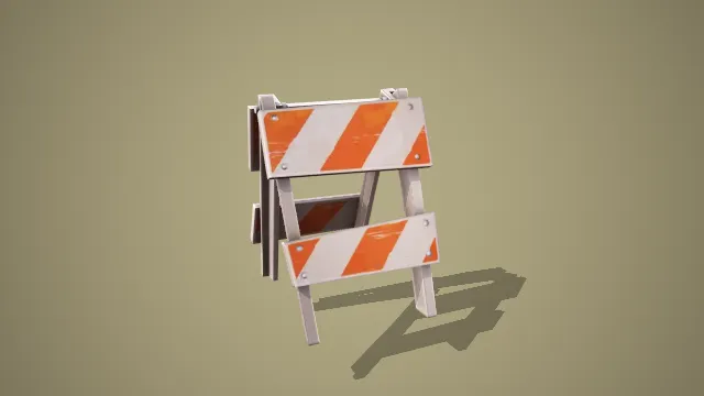 橙白斜纹反光 A 字形折叠式道路施工隔离栏模型