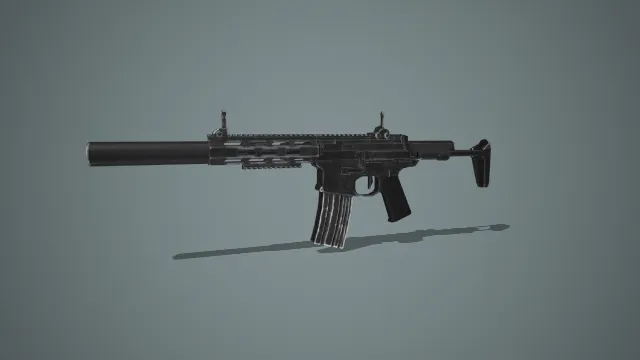 带消音器现代突击步枪 3D 模型 军事枪械道具资产