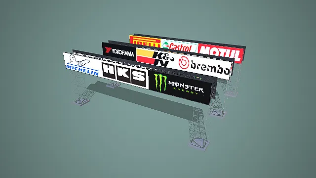 三层桁架式赛车赛事品牌广告龙门架 3D 场景道具模型