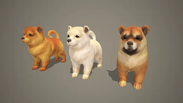 三色柴犬幼犬 3D 模型 软萌宠物犬角色素材合集