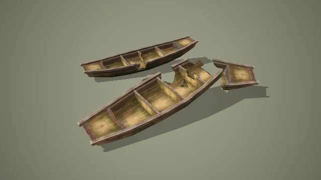 写实风格破损断裂木船残骸 3D 水上场景道具模型