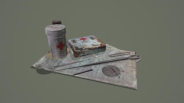 末日野外急救物资铺开组合3D模型