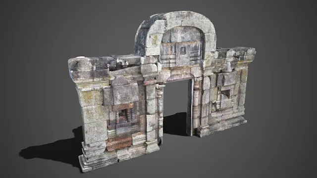 写实风格  石拱门遗迹  弧形拱门  破损的石构件  沧桑  古朴厚重  