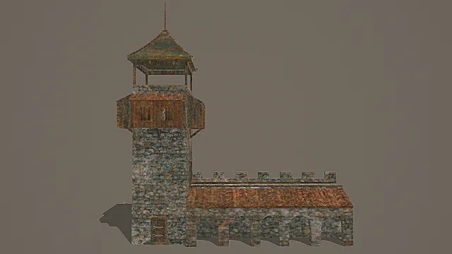 复古石木结合防御塔楼建筑3D模型