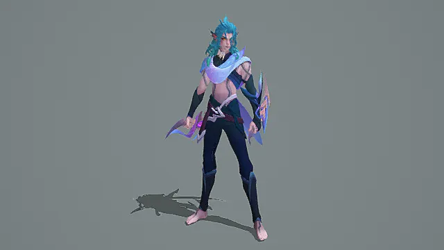 奇幻水元素风蓝焰精灵战士3D模型