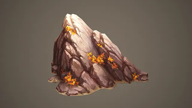 低模金秋枫叶斜峰山石 3D 模型 古风游戏场景山体素材