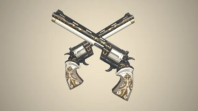 左轮双枪  奇幻武器  金纹雕花  华丽优雅